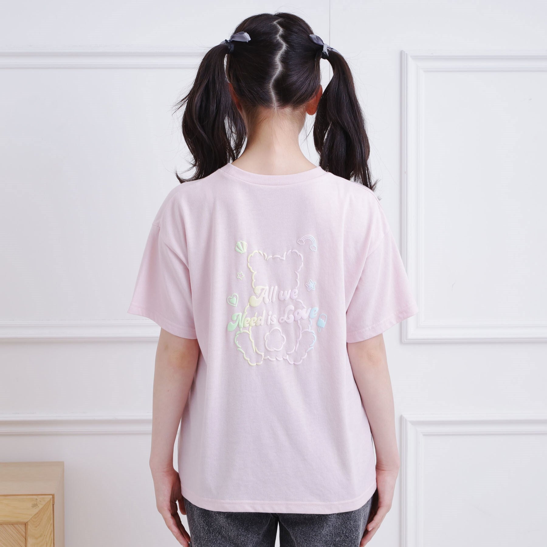 ピンク ラテ PINK-latte 接触冷感 グラデーションくまちゃん発砲ビッグTシャツ (チャコールグレー(014)) チャコールグレー(014)