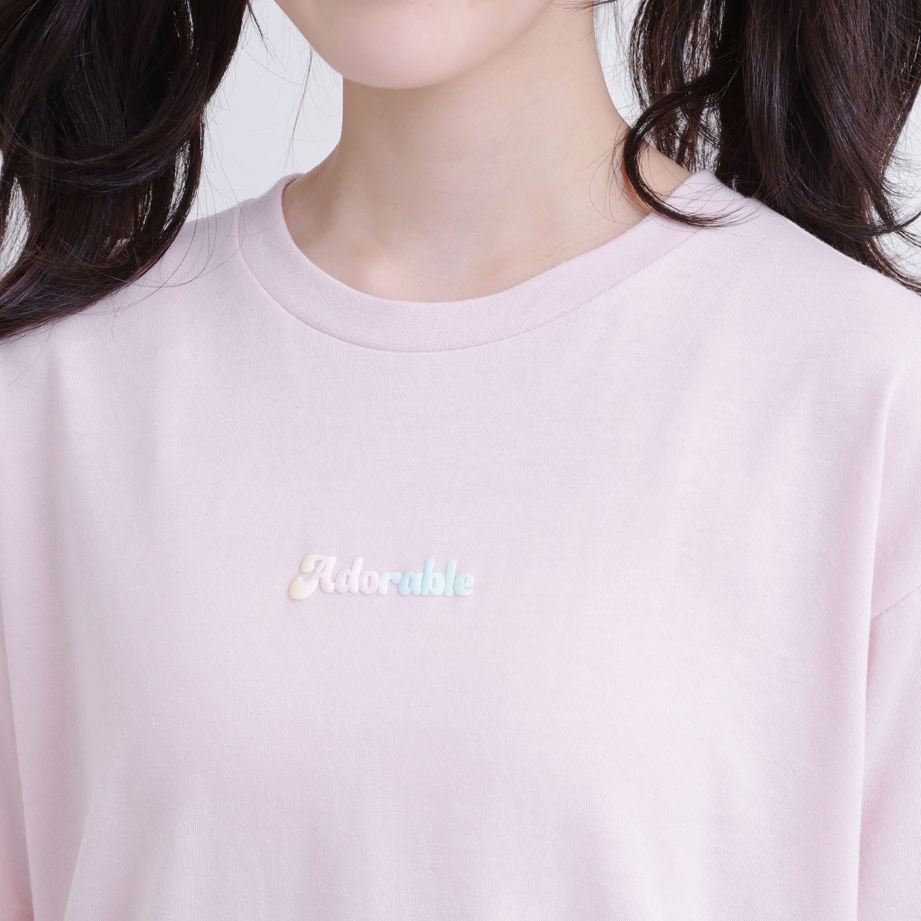 ピンク ラテ PINK-latte 接触冷感 グラデーションくまちゃん発砲ビッグTシャツ (チャコールグレー(014)) チャコールグレー(014)