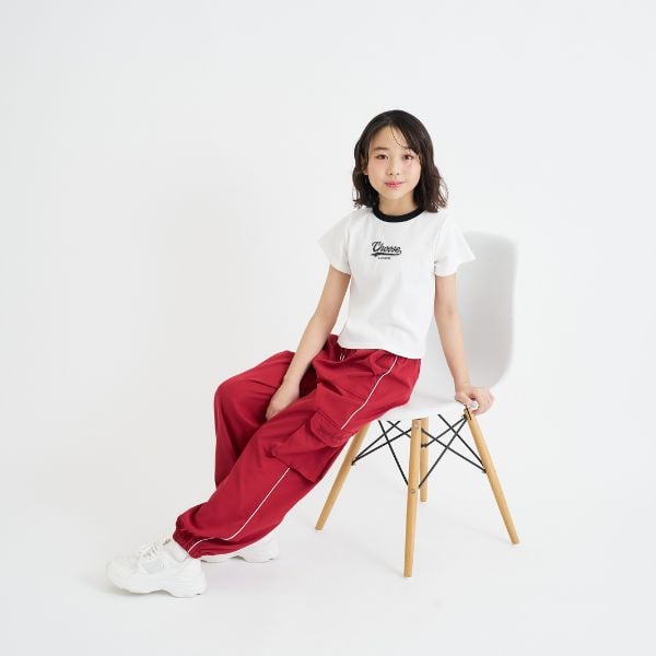ピンク ラテ PINK-latte アソート柄半袖テレコトップス (黒) 黒