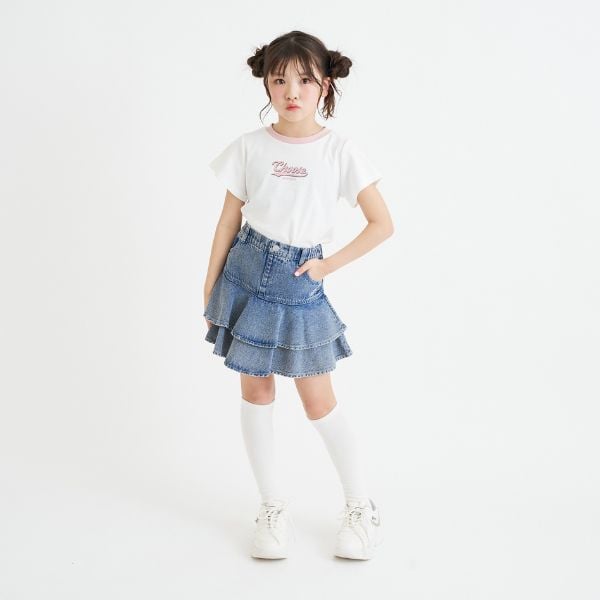 ピンク ラテ PINK-latte アソート柄半袖テレコトップス (黒) 黒