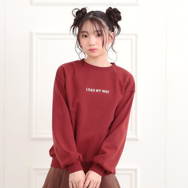ピンク ラテ PINK-latte ボアくまちゃんアップリケ裏起毛トレーナー (赤) 赤