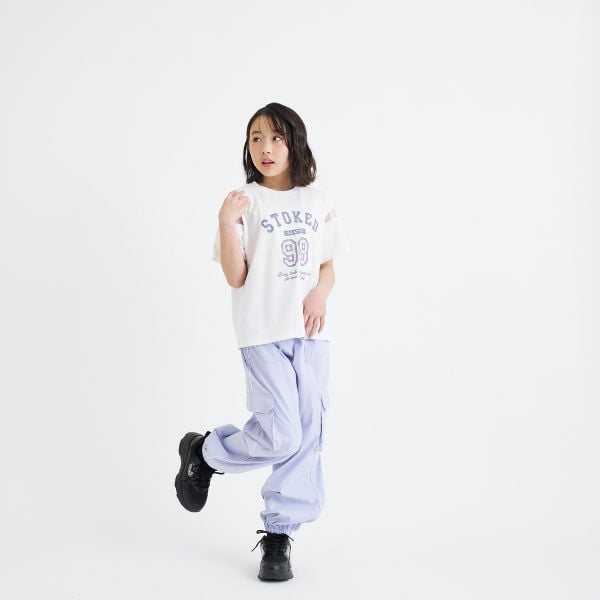 ピンク ラテ PINK-latte 袖チュール切替ナンバリング半袖Tシャツ (黒) 黒