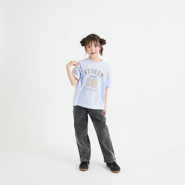 ピンク ラテ PINK-latte 袖チュール切替ナンバリング半袖Tシャツ (黒) 黒