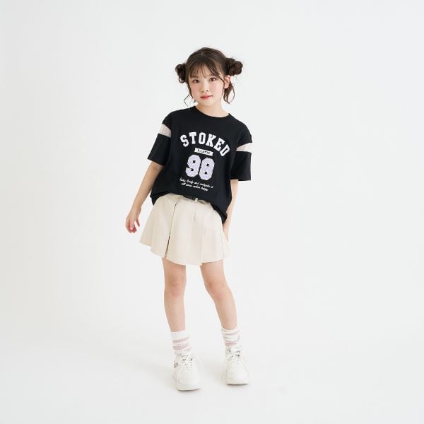 ピンク ラテ PINK-latte 袖チュール切替ナンバリング半袖Tシャツ (黒) 黒