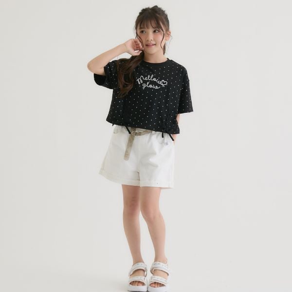 ピンク ラテ PINK-latte アソート柄レースアップ半袖Tシャツ (オフ ホワイト) オフ ホワイト