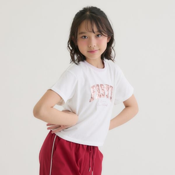 ピンク ラテ PINK-latte 【接触冷感】キラキラカレッジリンガー半袖Tシャツ (ミント) ミント