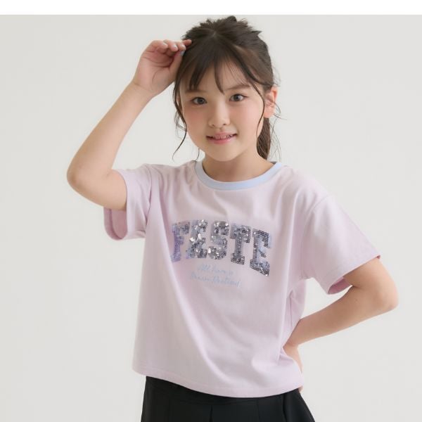 ピンク ラテ PINK-latte 【接触冷感】キラキラカレッジリンガー半袖Tシャツ (ミント) ミント