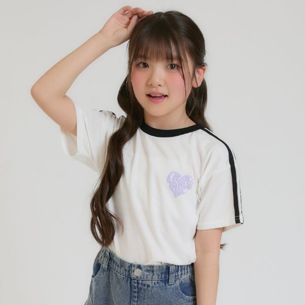 ピンク ラテ PINK-latte 【接触冷感】ハート袖ライン半袖Tシャツ (オフ ホワイト) オフ ホワイト