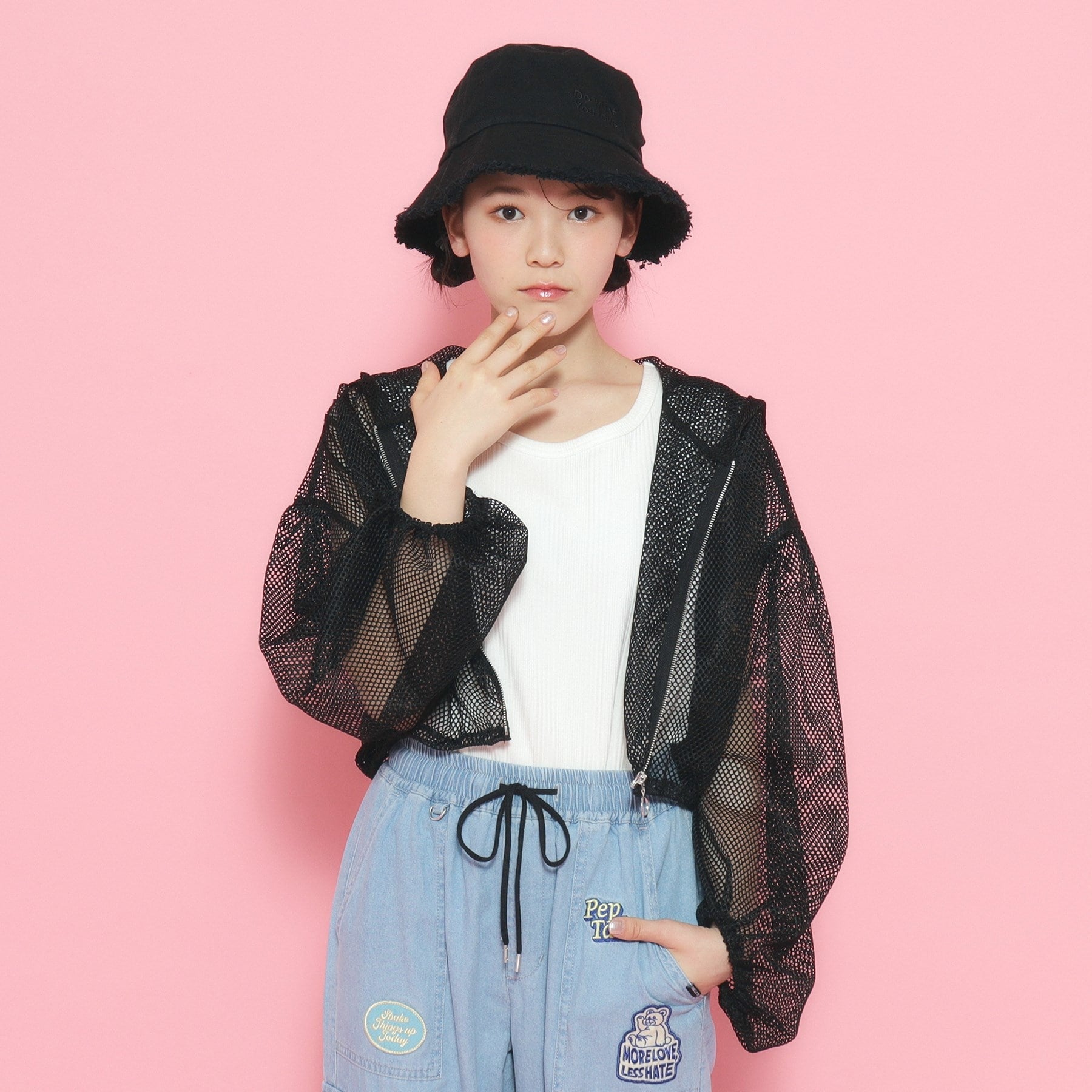 ピンク ラテ PINK-latte カットメッシュZIPパーカー (ピンク(071)) ピンク(071)