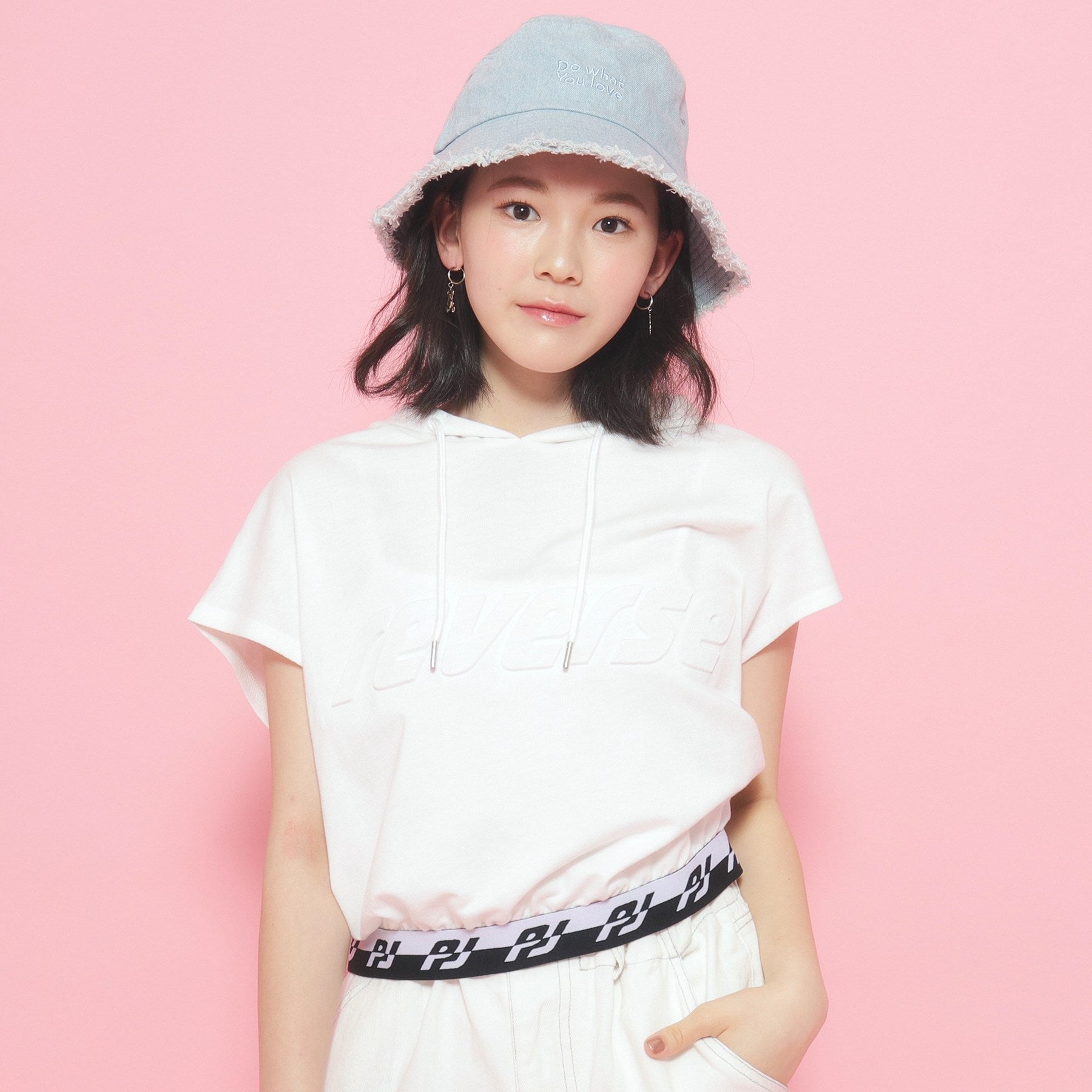 ピンク ラテ PINK-latte フレンチスリーブフーディプルオーバー