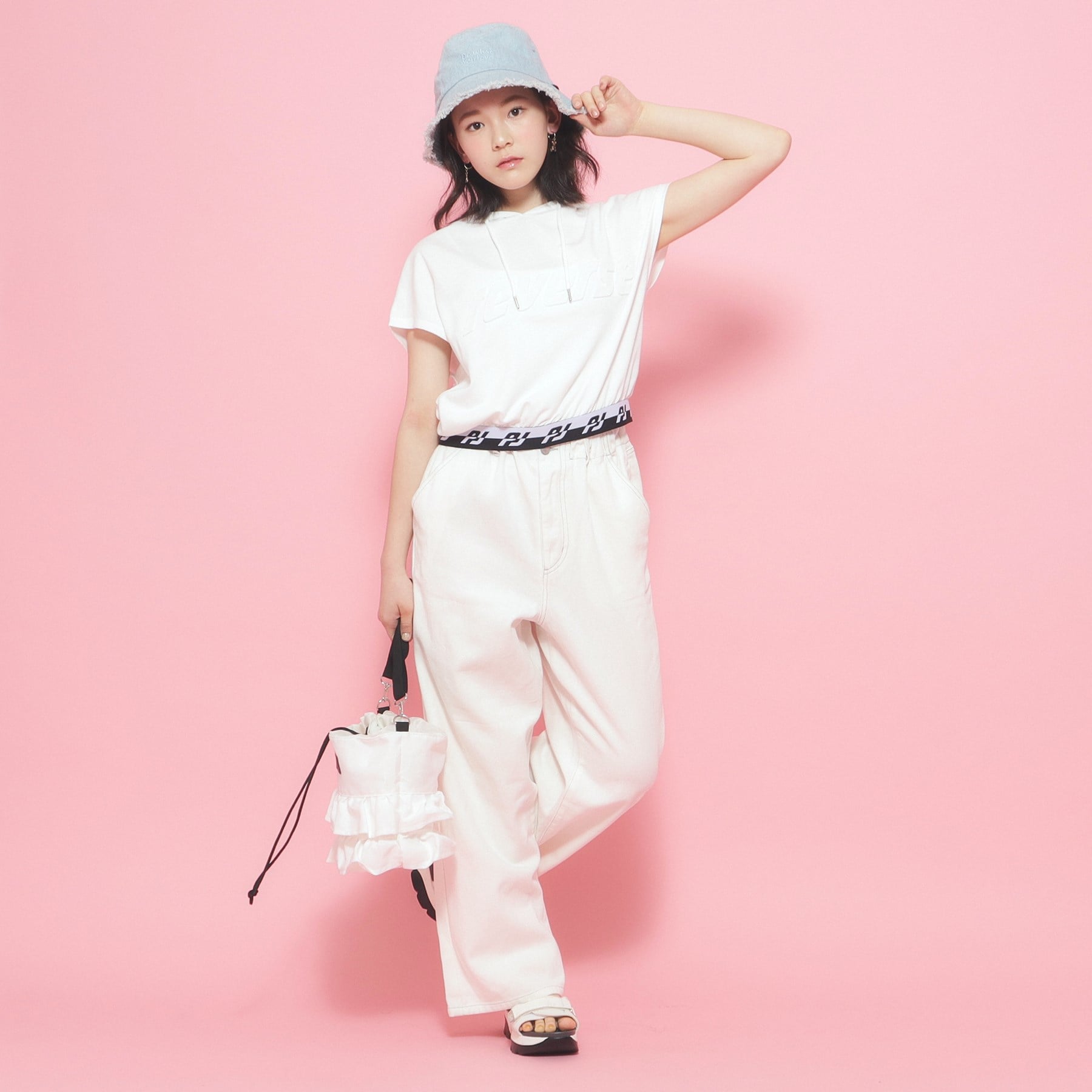 ピンク ラテ PINK-latte フレンチスリーブフーディプルオーバー