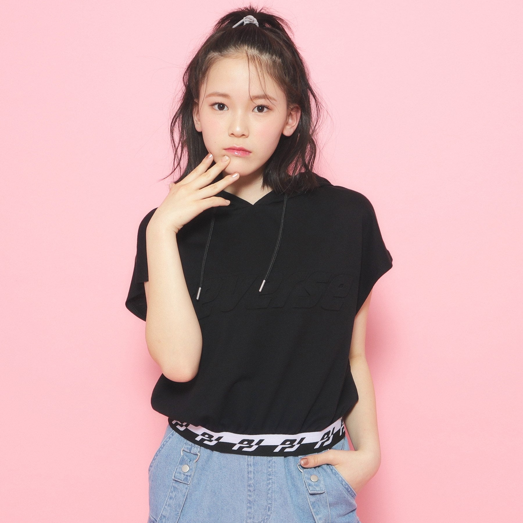 ピンク ラテ PINK-latte フレンチスリーブフーディプルオーバー