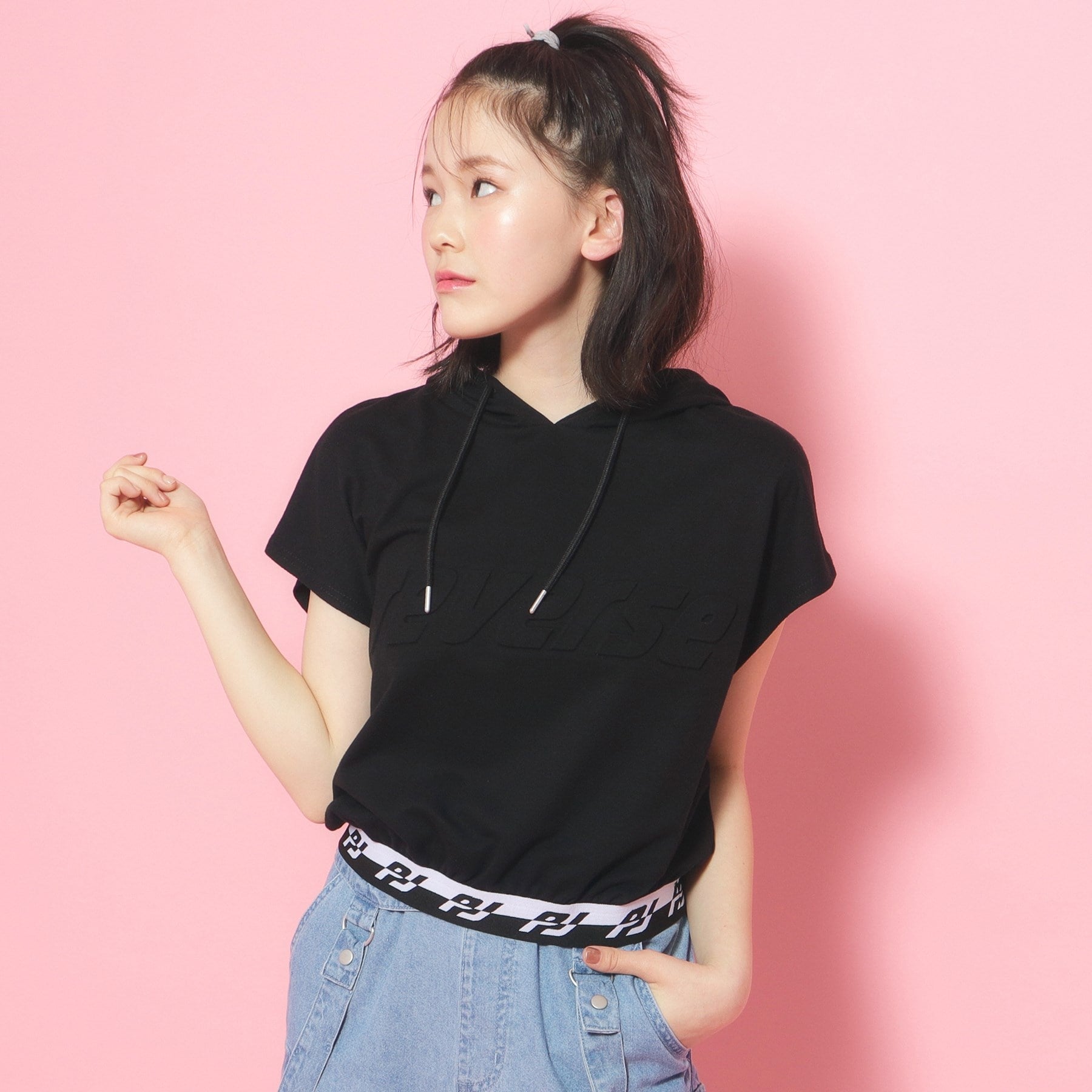 ピンク ラテ PINK-latte フレンチスリーブフーディプルオーバー