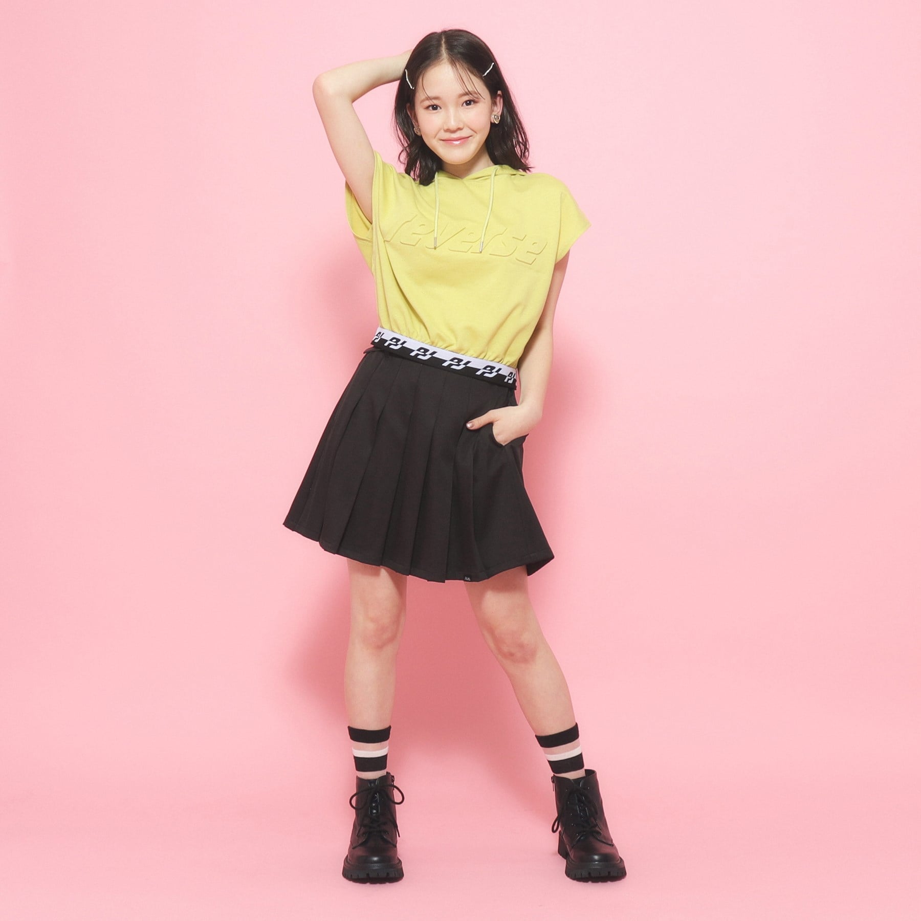 ピンク ラテ PINK-latte フレンチスリーブフーディプルオーバー