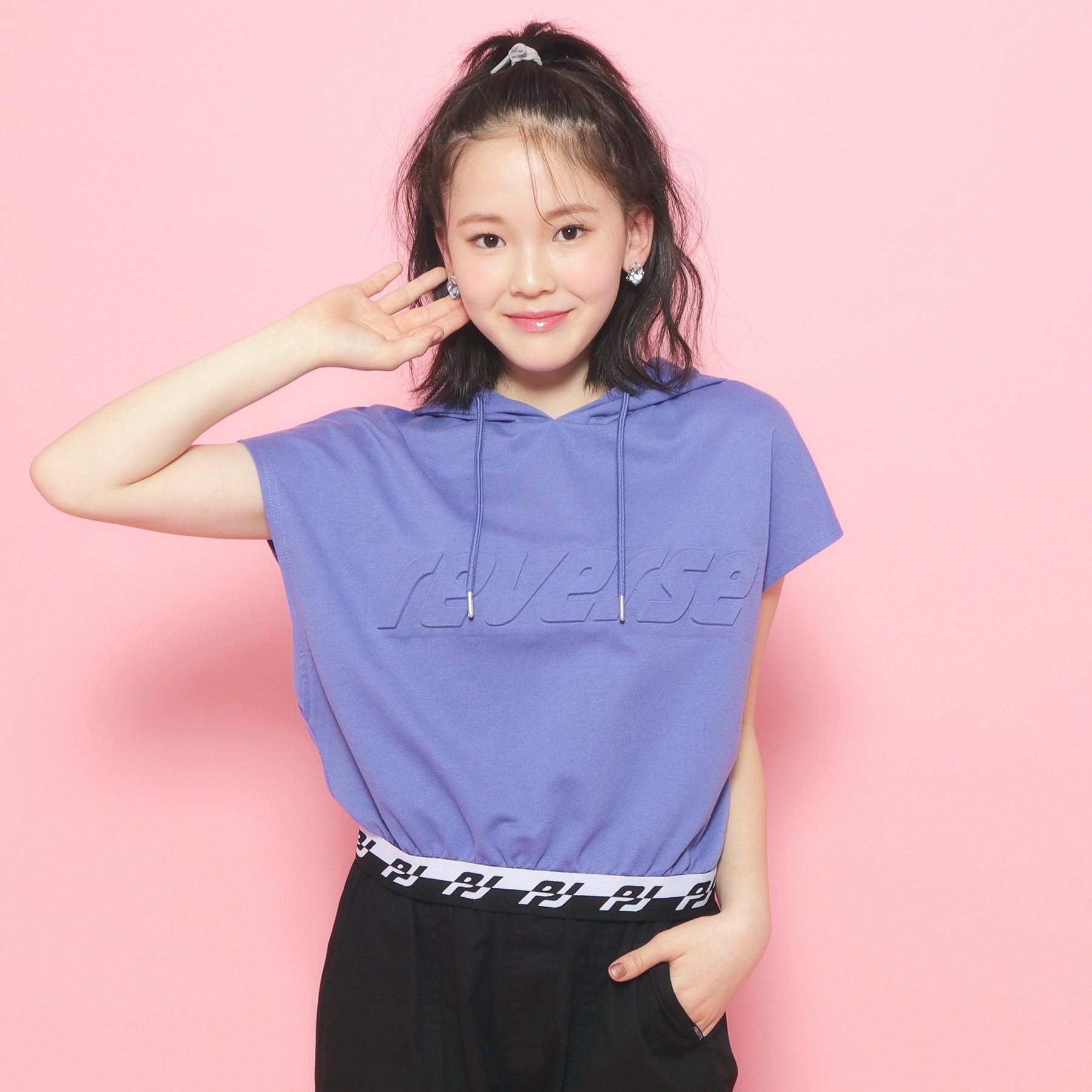 ピンク ラテ PINK-latte フレンチスリーブフーディプルオーバー