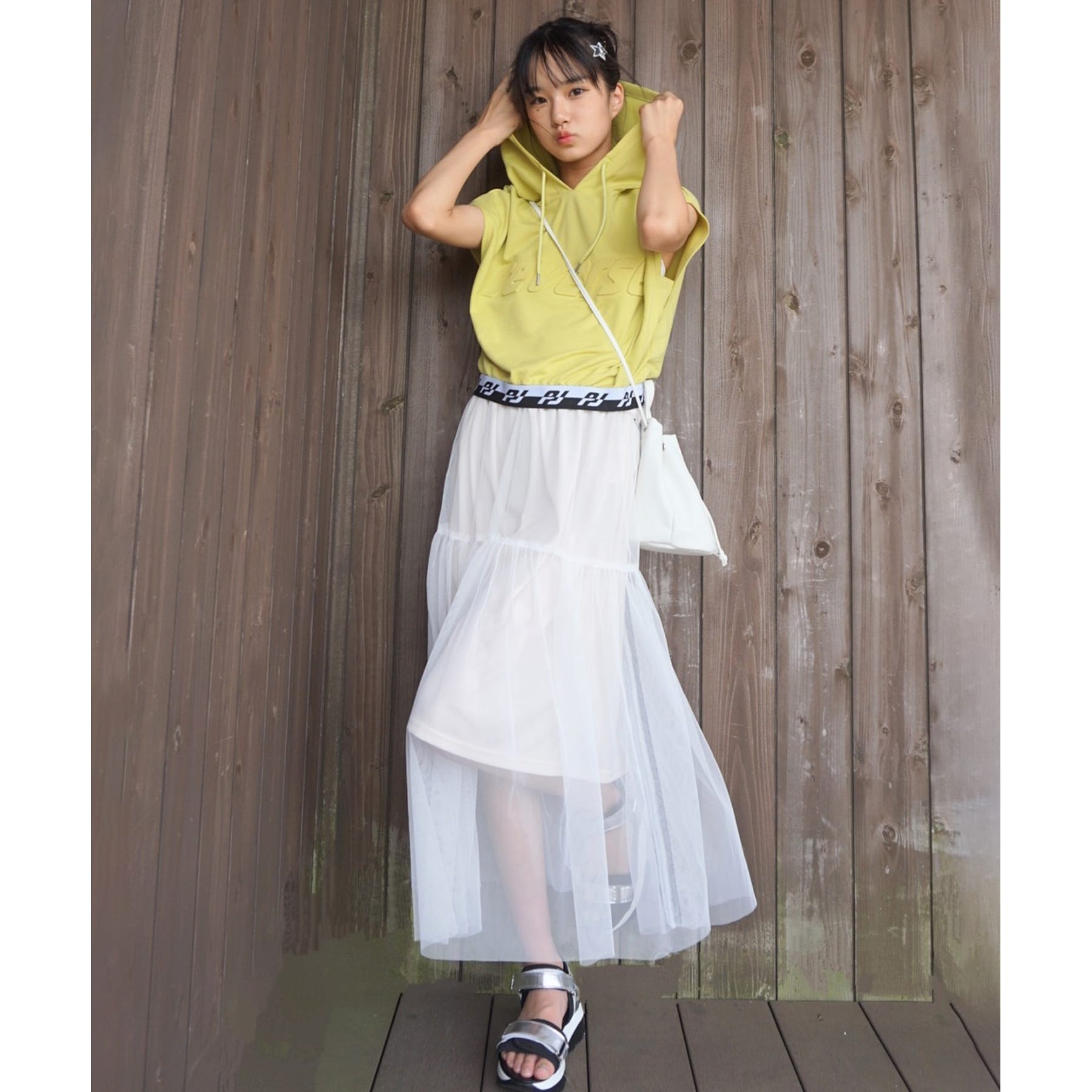 ピンク ラテ PINK-latte フレンチスリーブフーディプルオーバー