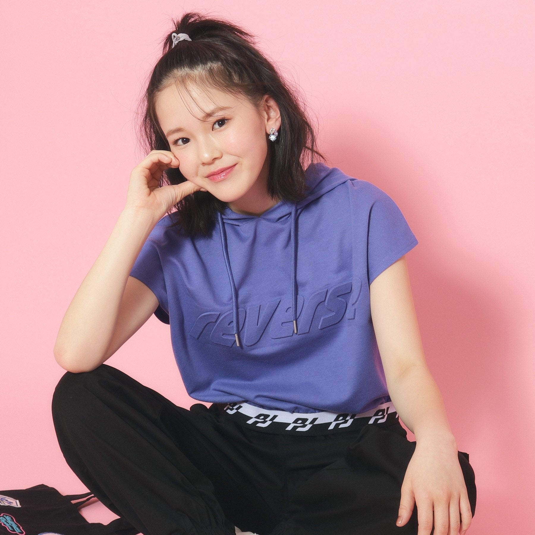 ピンク ラテ PINK-latte フレンチスリーブフーディプルオーバー