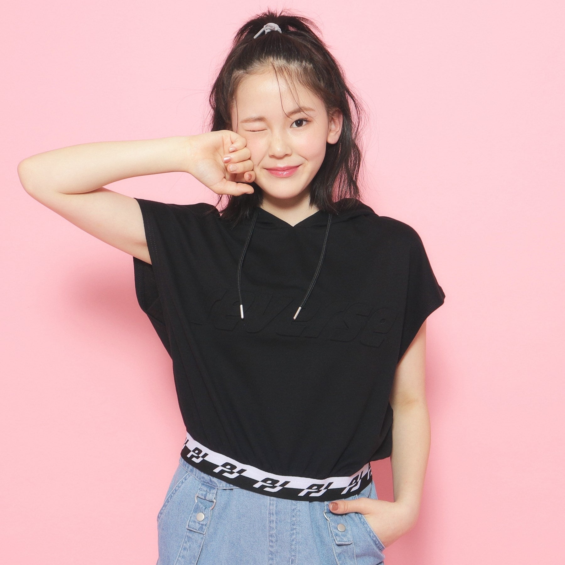 ピンク ラテ PINK-latte フレンチスリーブフーディプルオーバー