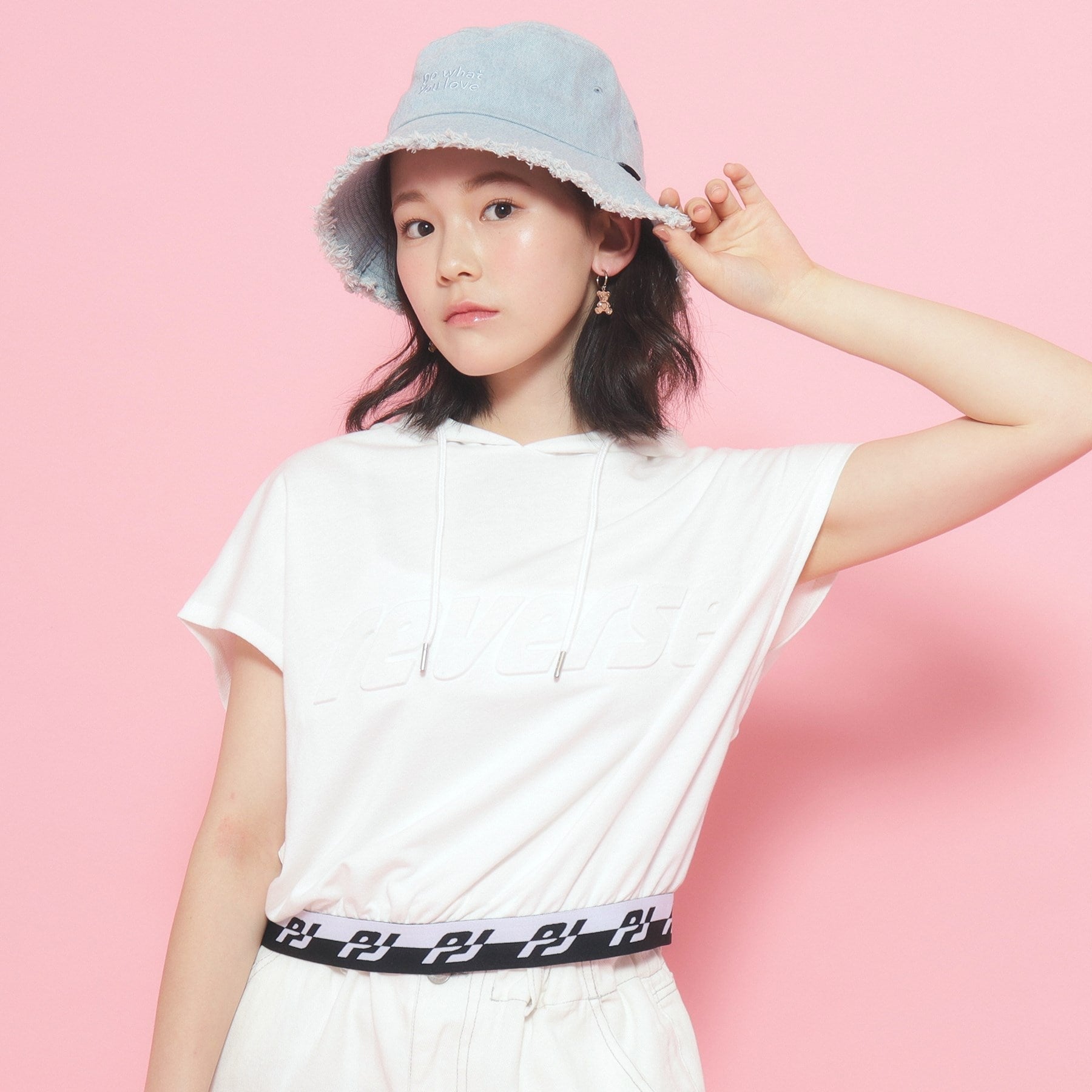 ピンク ラテ PINK-latte フレンチスリーブフーディプルオーバー