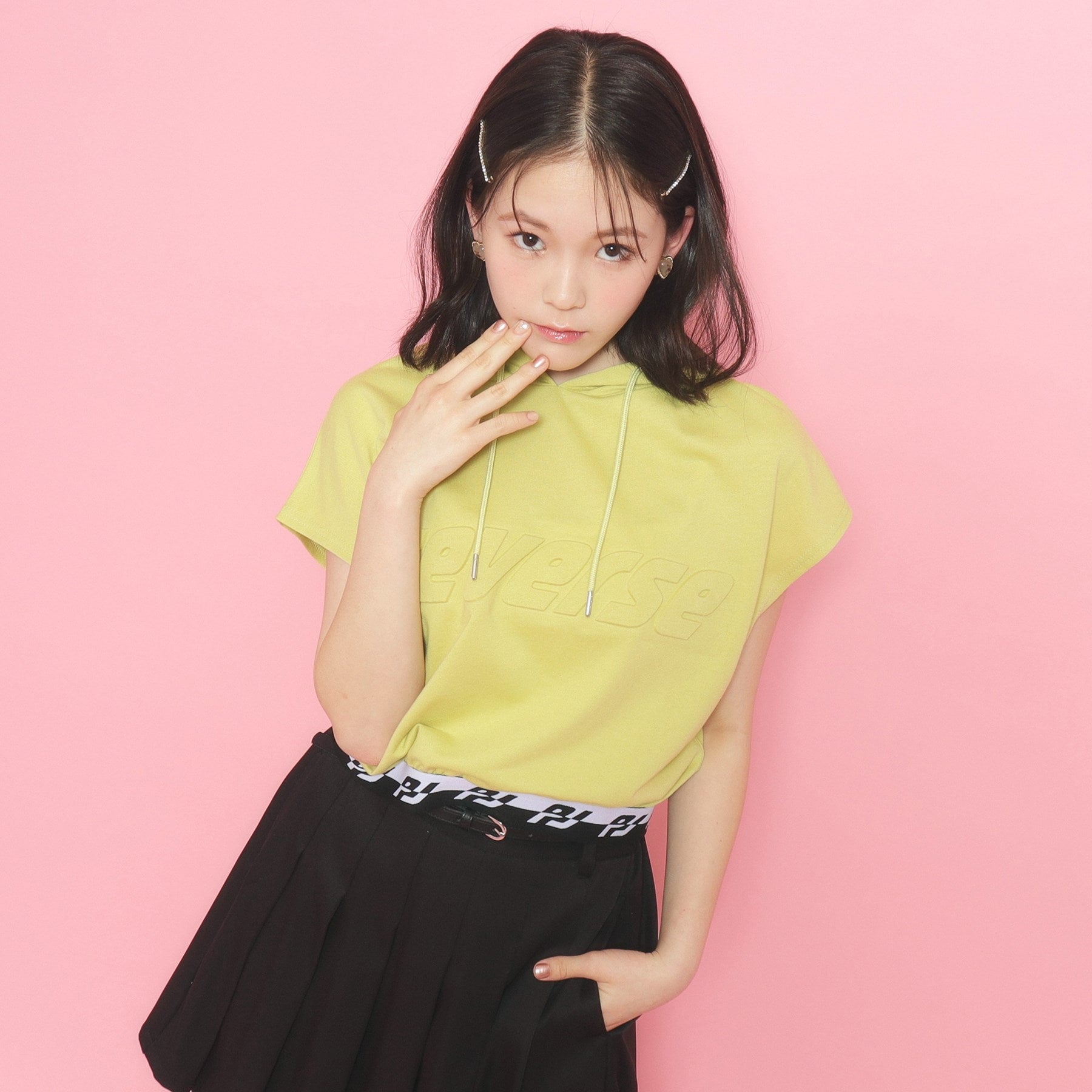 ピンク ラテ PINK-latte フレンチスリーブフーディプルオーバー