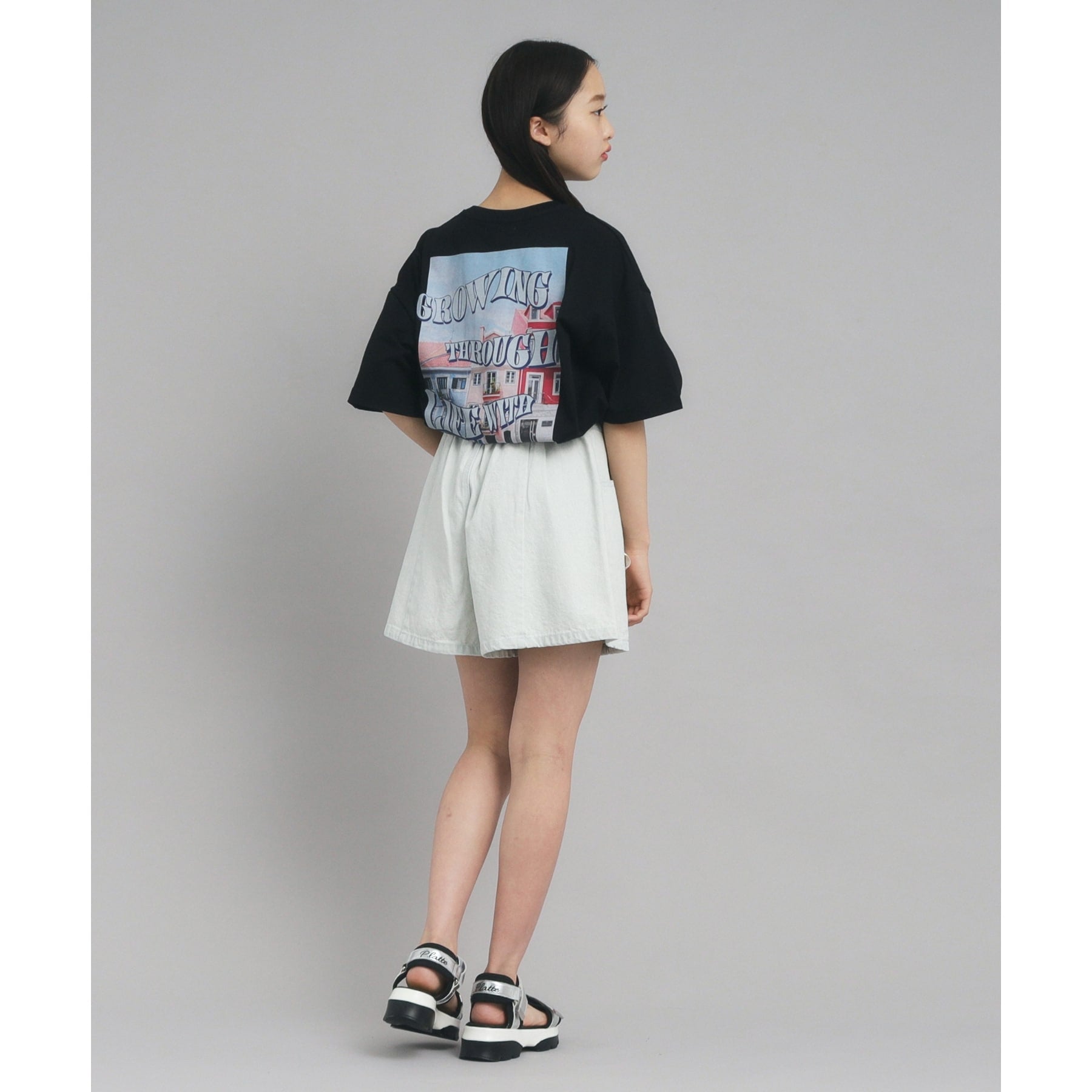 ピンク ラテ PINK-latte バックフォトプリントTシャツ