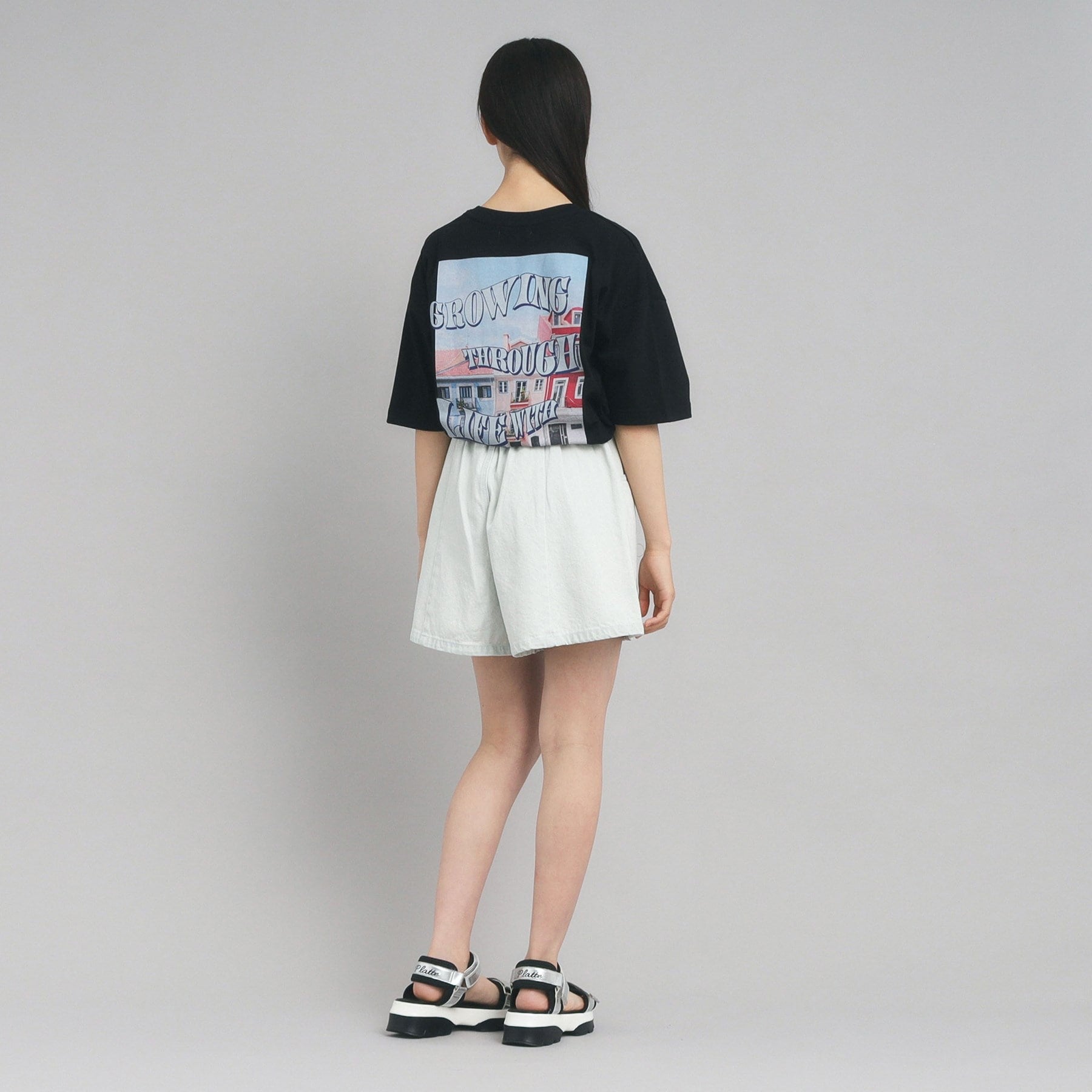 ピンク ラテ PINK-latte バックフォトプリントTシャツ