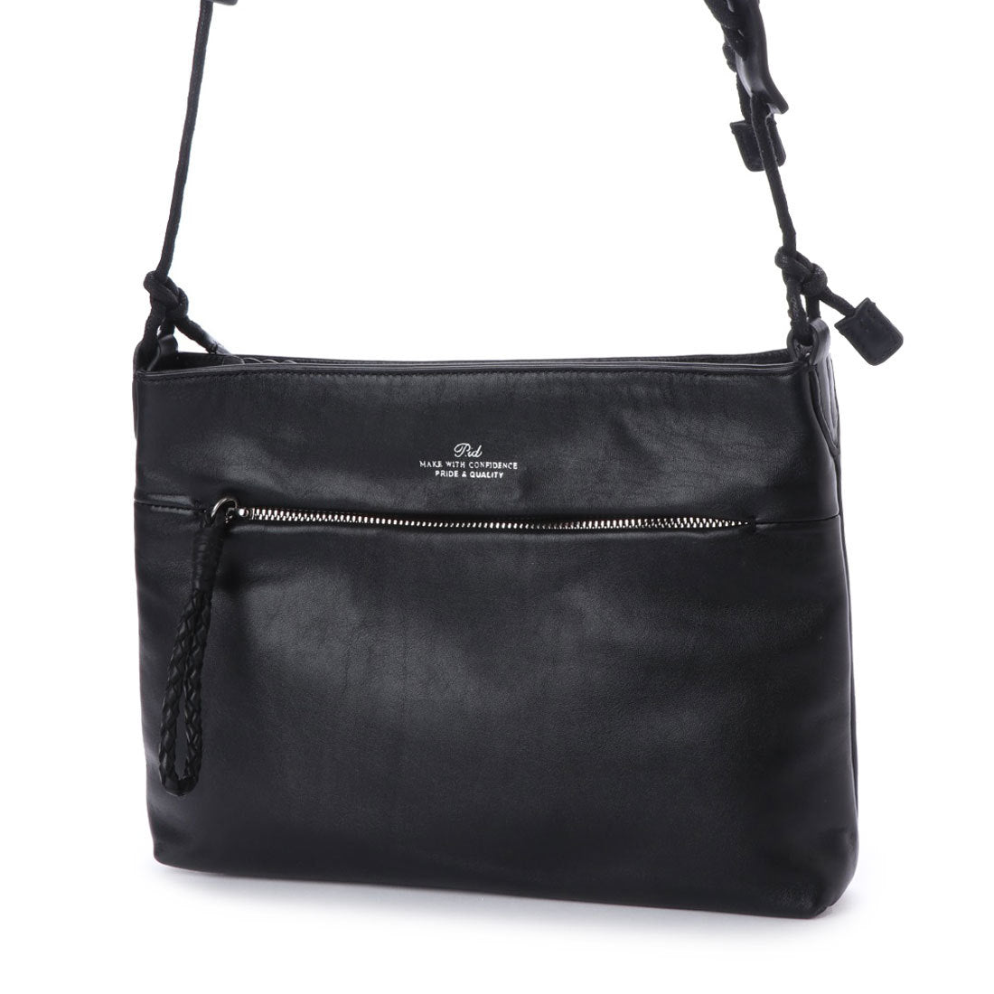 【P.i.d】レザーショルダーバッグ (ブラック) ブラック