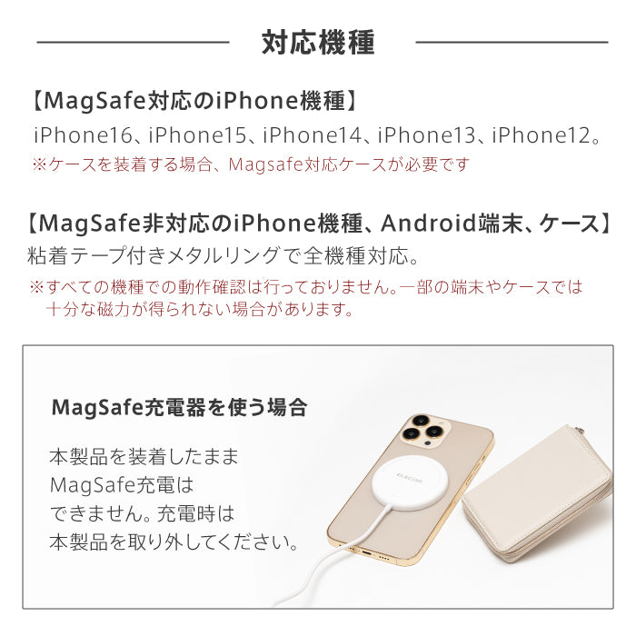 ピタング pitang magsafe カードケース 1枚 薄型 財布 小銭入れ ラウンドファスナー スマホグリップ スタンド機能 マグセーフ対応 iPhone アンドロイド (パープル) パープル