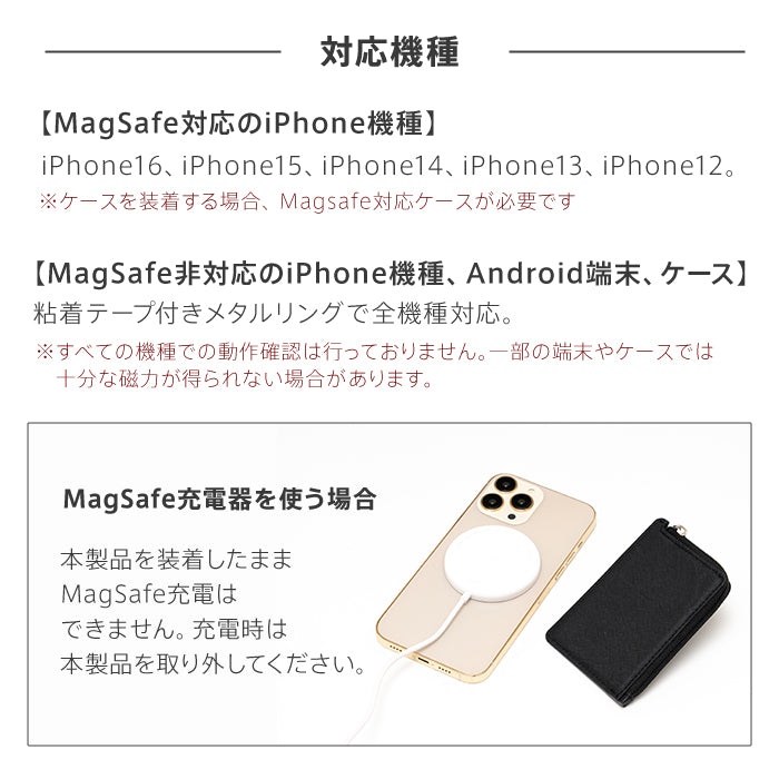 ピタング pitang magsafe カードケース 1枚 薄型 財布 小銭入れ L字ファスナー スマホグリップ スタンド機能 マグセーフ対応 iPhone アンドロイド (ネイビー) ネイビー
