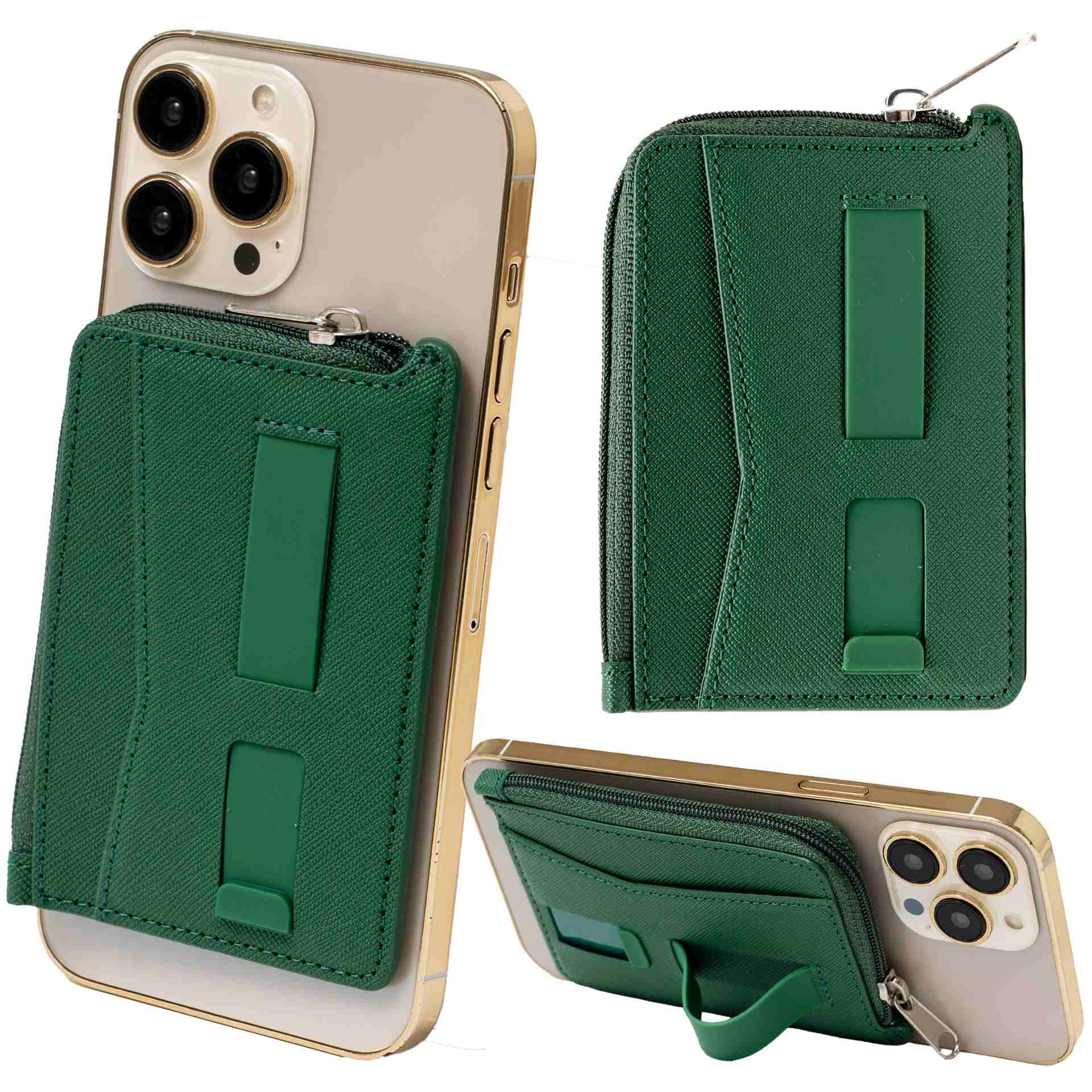 ピタング pitang magsafe カードケース 1枚 薄型 財布 小銭入れ L字ファスナー スマホグリップ スタンド機能 マグセーフ対応 iPhone アンドロイド (グリーン) グリーン