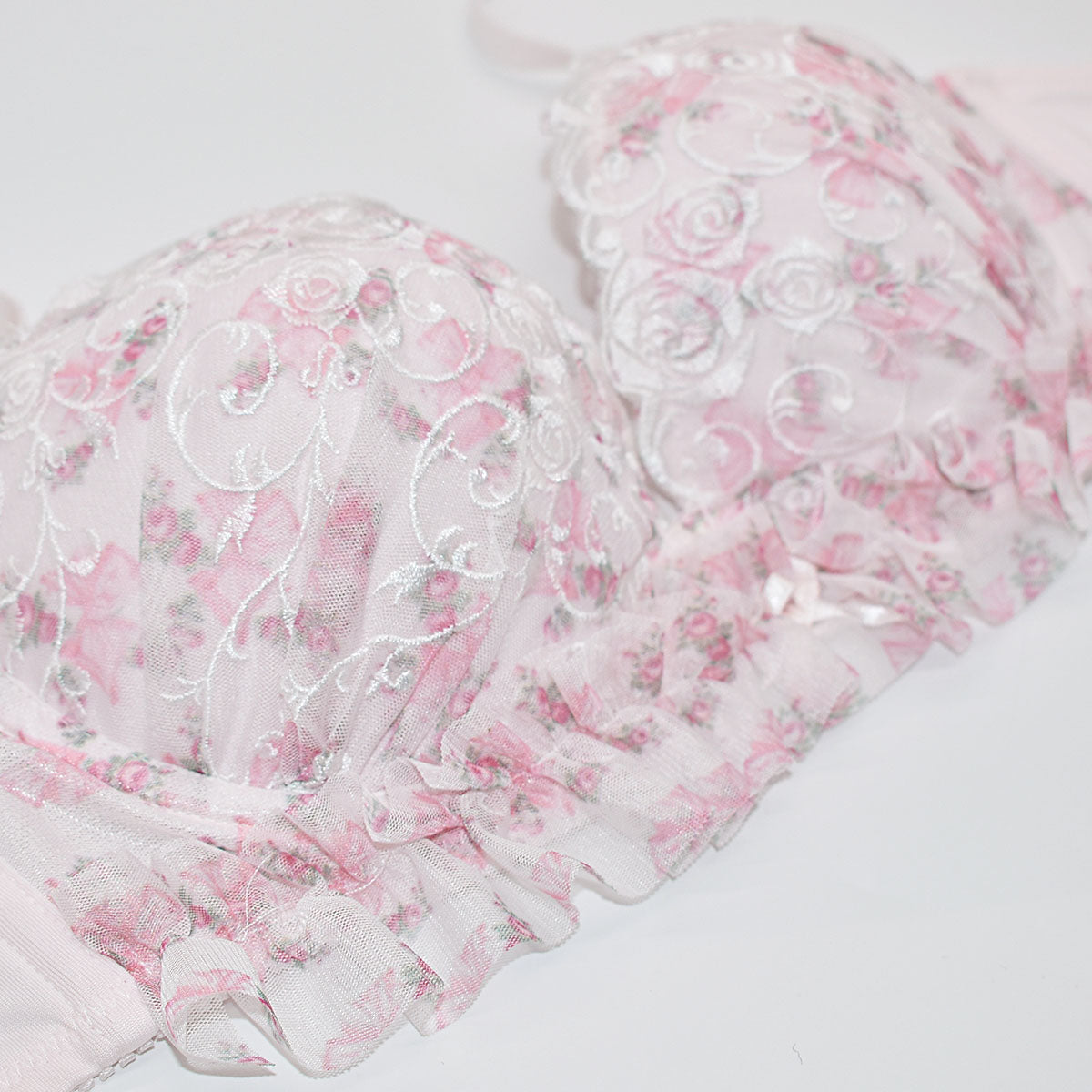 ピンクピンクピンク PINK PINK PINK ブラジャー ショーツ レディース フェミニン 谷間 フリル ブラ&ショーツセット レース 大きいサイズ 下着 【返品不可商品】 (ペールピンク) ペールピンク