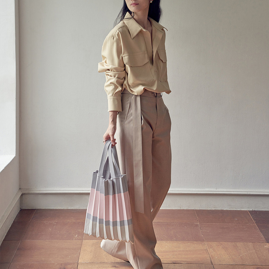 プリーツママ PLEATSMAMA ニットバッグ トートバッグ tote-block-pk-gy (PINK GREY) PINK GREY