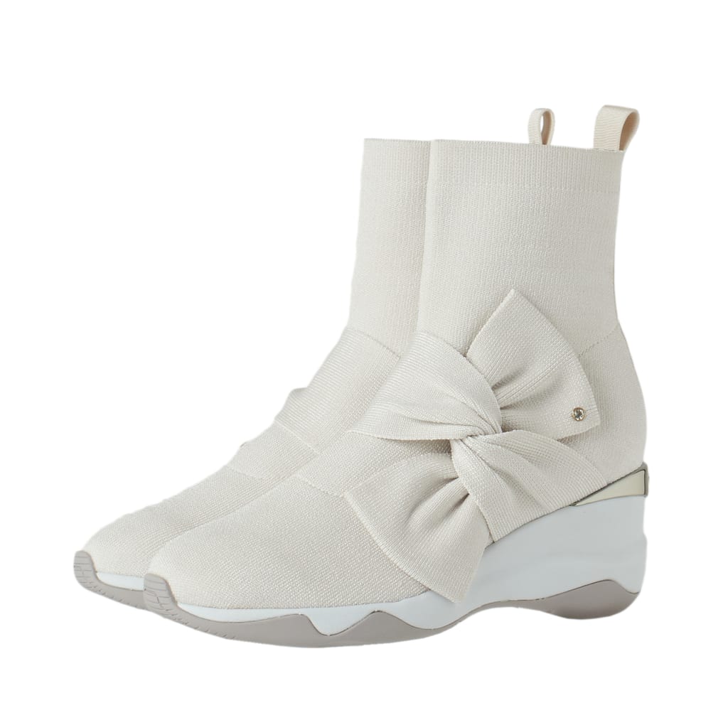 プラスダイアナ +diana 【撥水加工】ニットショートブーツ (アイボリー生地) アイボリー生地