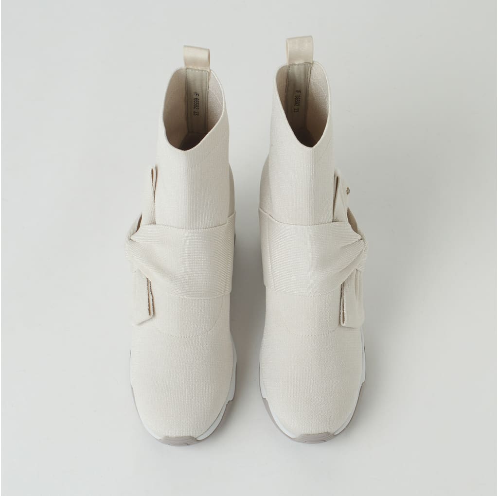 プラスダイアナ +diana 【撥水加工】ニットショートブーツ (アイボリー生地) アイボリー生地