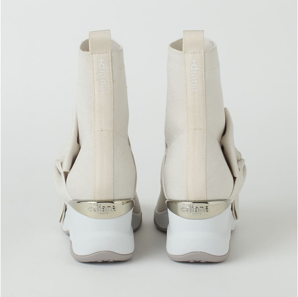 プラスダイアナ +diana 【撥水加工】ニットショートブーツ (アイボリー生地) アイボリー生地