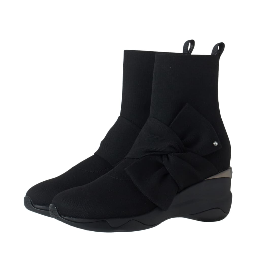 プラスダイアナ +diana 【撥水加工】ニットショートブーツ (黒生地) 黒生地