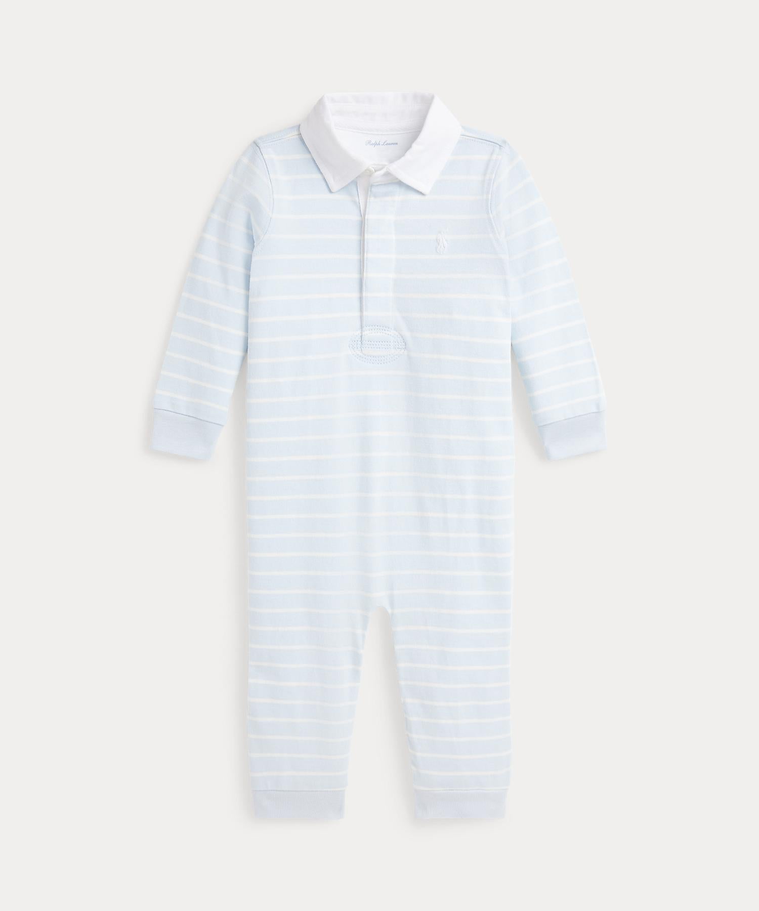 ポロ ラルフ ローレン POLO RALPH LAUREN ストライプド コットン ラグビー カバーオール,400ブルー