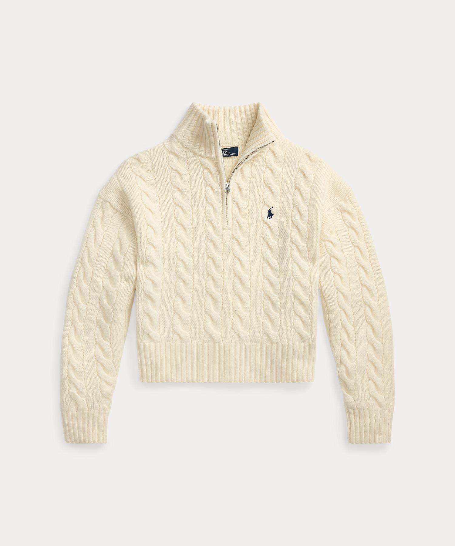 ポロ ラルフ ローレン POLO RALPH LAUREN ケーブル ウールカシミヤ ハーフジップ セーター (100ホワイト) 100ホワイト