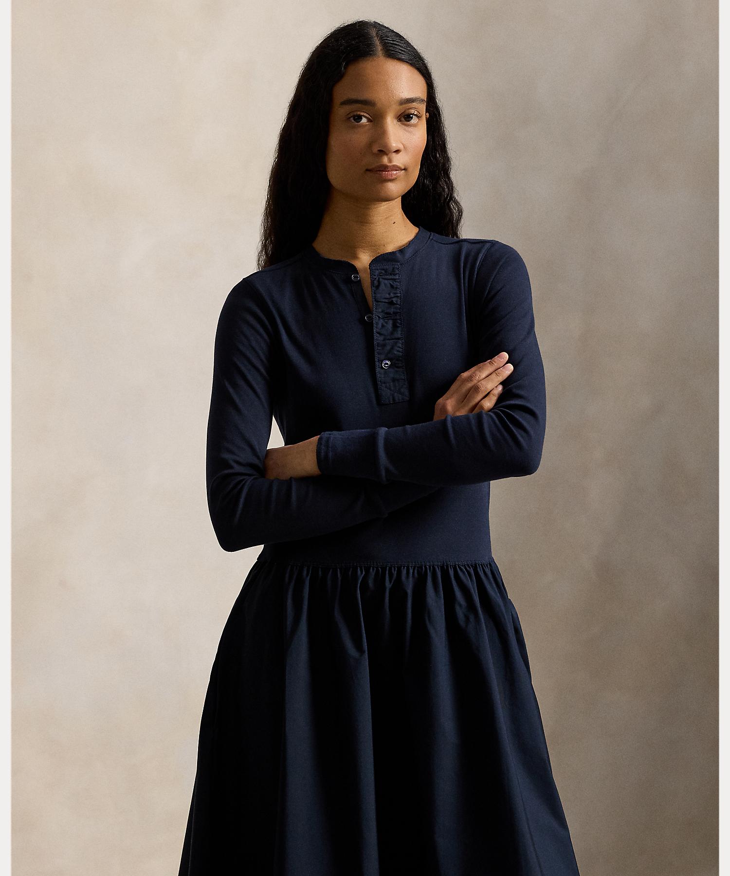 ポロ ラルフ ローレン POLO RALPH LAUREN コットン ヘンリーネック ドレス (410ネイビー) 410ネイビー