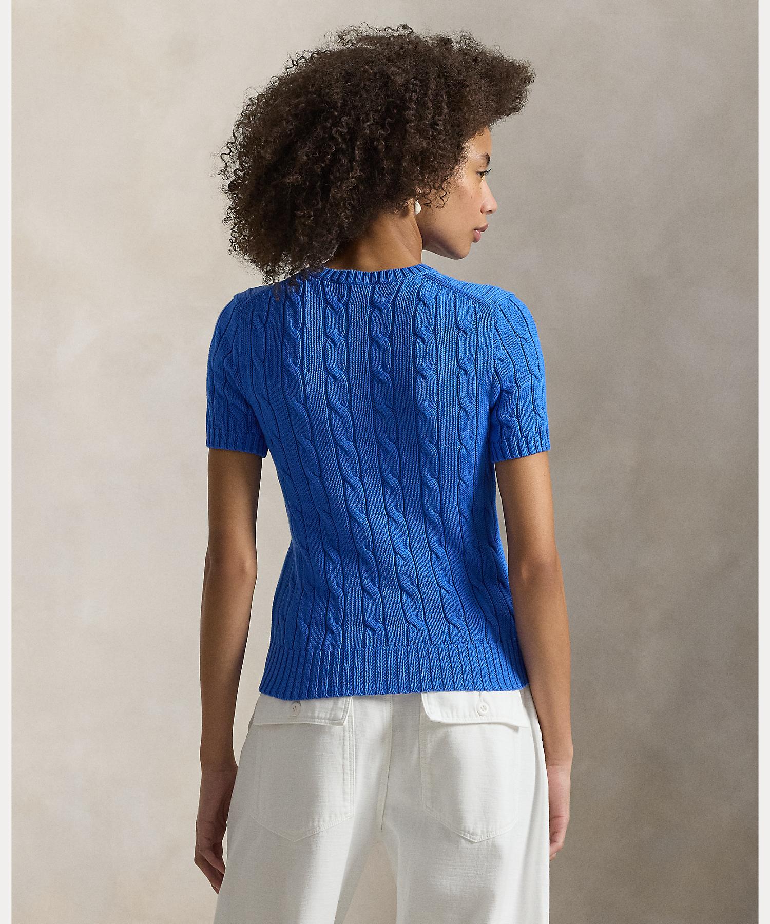 ポロ ラルフ ローレン POLO RALPH LAUREN ケーブルニット コットン ショートスリーブ セーター (400ブルー) 400ブルー