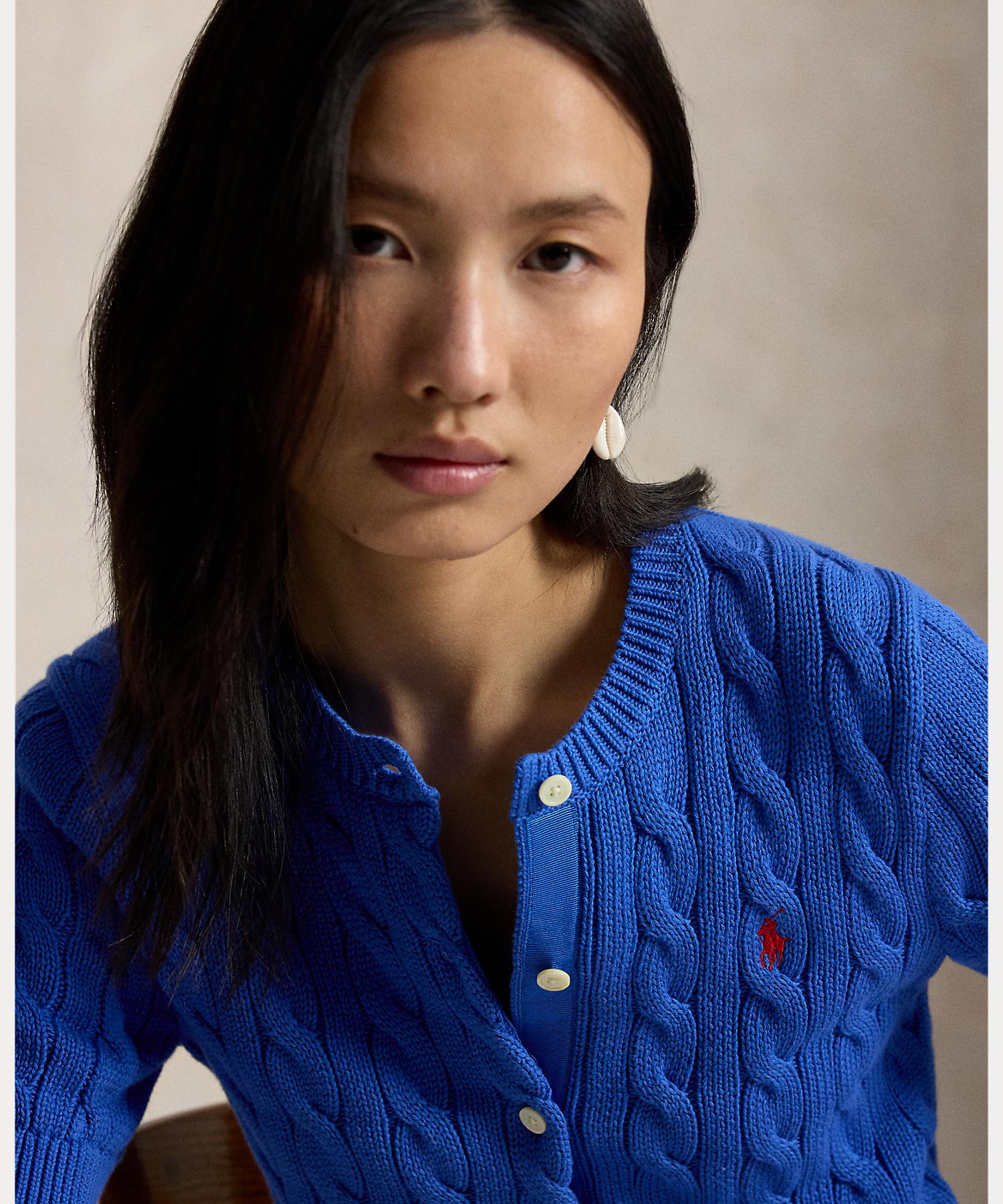 ポロ ラルフ ローレン POLO RALPH LAUREN ケーブルニット コットン ショートスリーブ カーディガン (400ブルー) 400ブルー