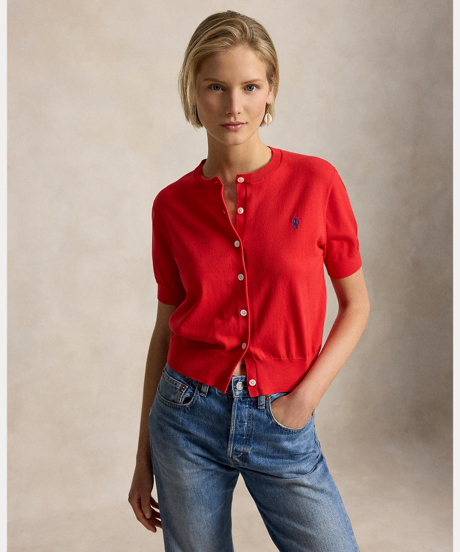 ポロ ラルフ ローレン POLO RALPH LAUREN コットンブレンド ショートスリーブ カーディガン (600レッド) 600レッド