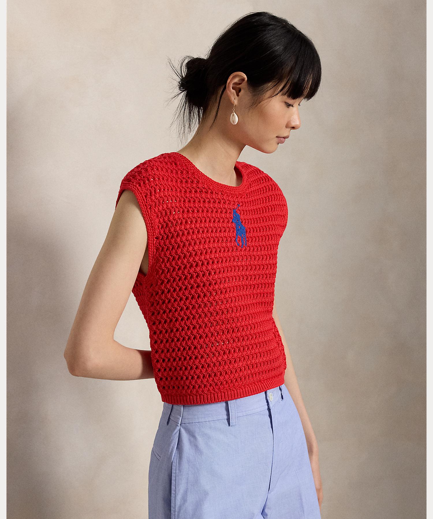 ポロ ラルフ ローレン POLO RALPH LAUREN Big Pony クロシェイド コットン セーター (600レッド) 600レッド