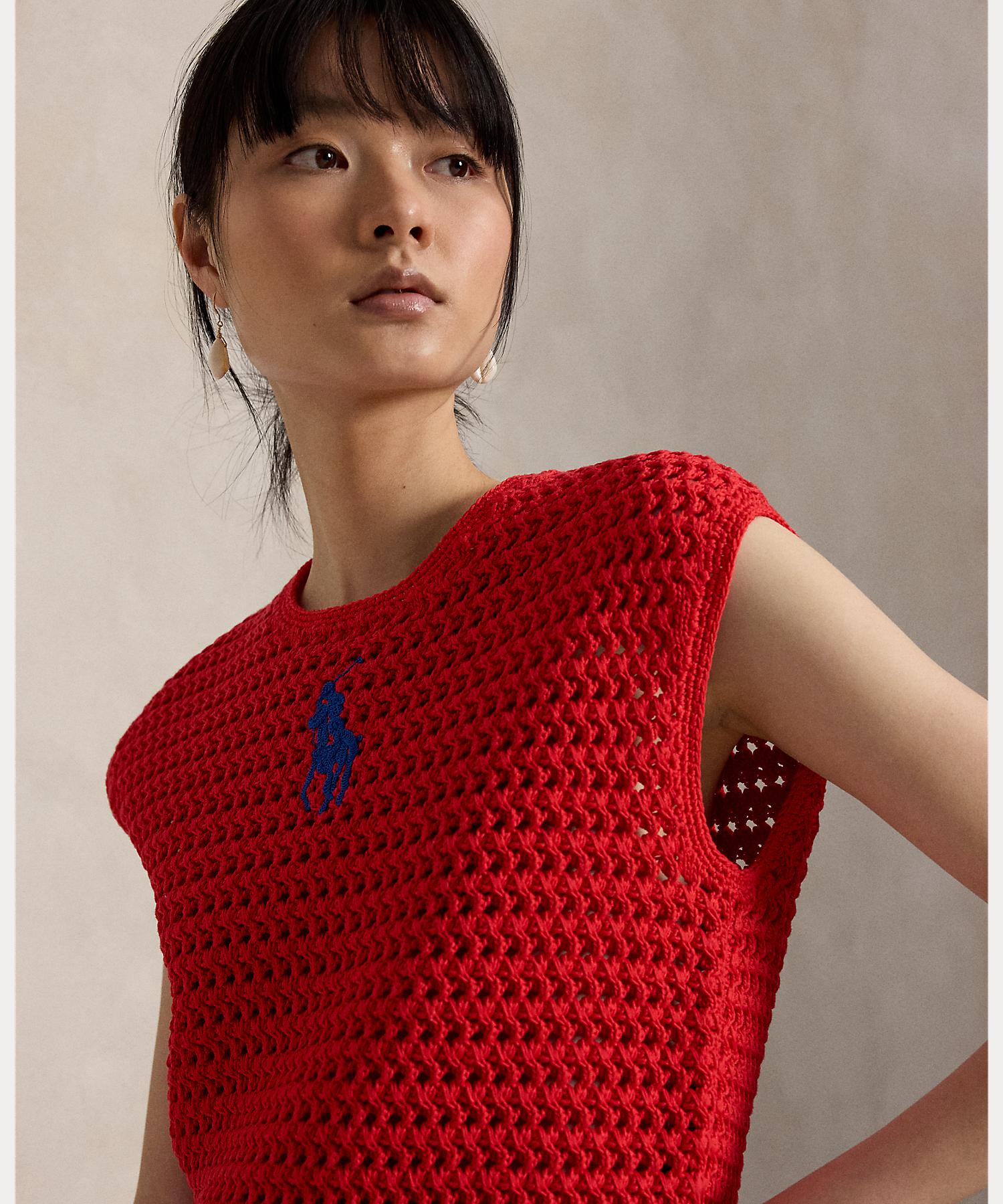 ポロ ラルフ ローレン POLO RALPH LAUREN Big Pony クロシェイド コットン セーター (600レッド) 600レッド