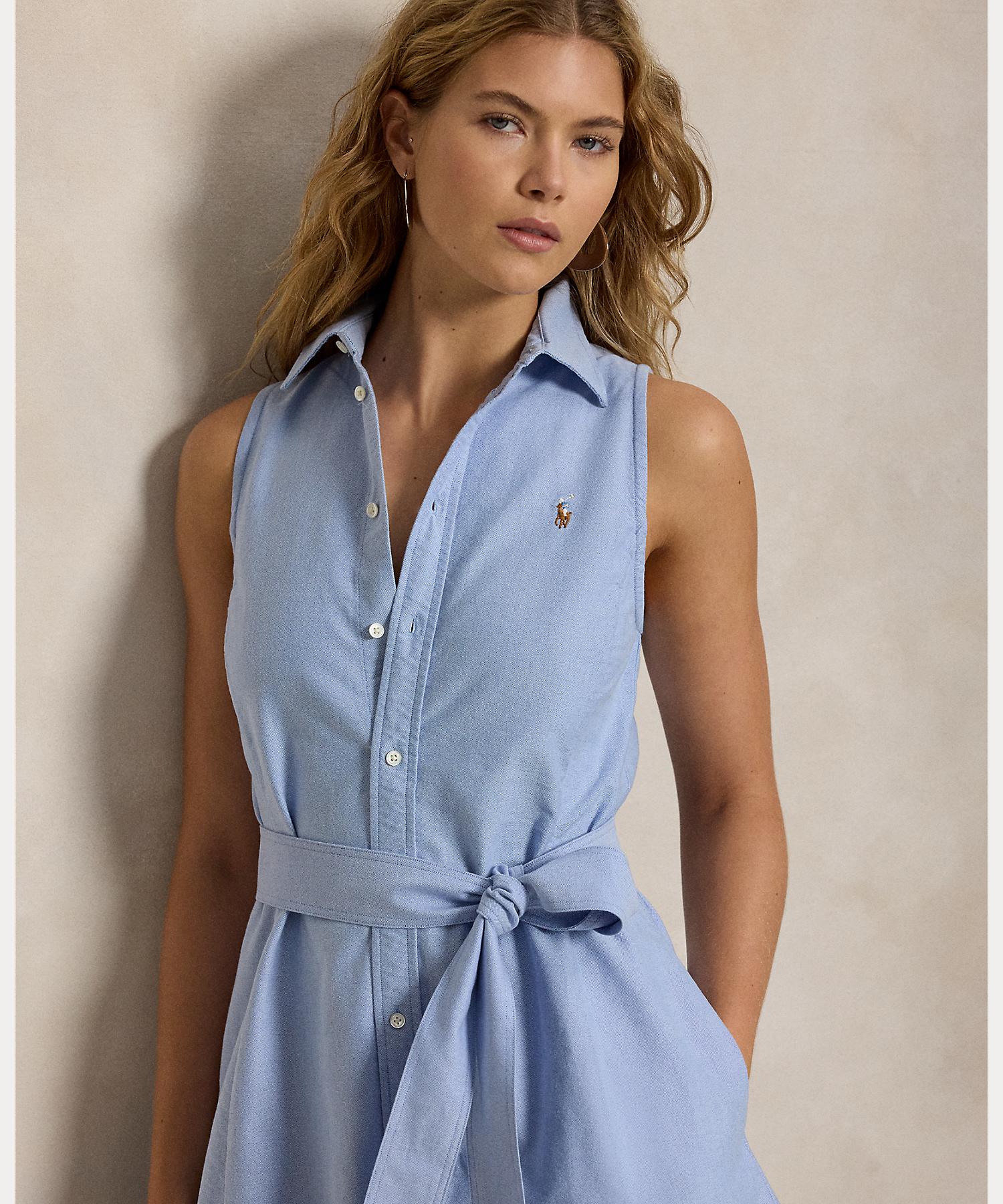 ポロ ラルフ ローレン POLO RALPH LAUREN コットン オックスフォード スリーブレス シャツドレス (400ブルー) 400ブルー