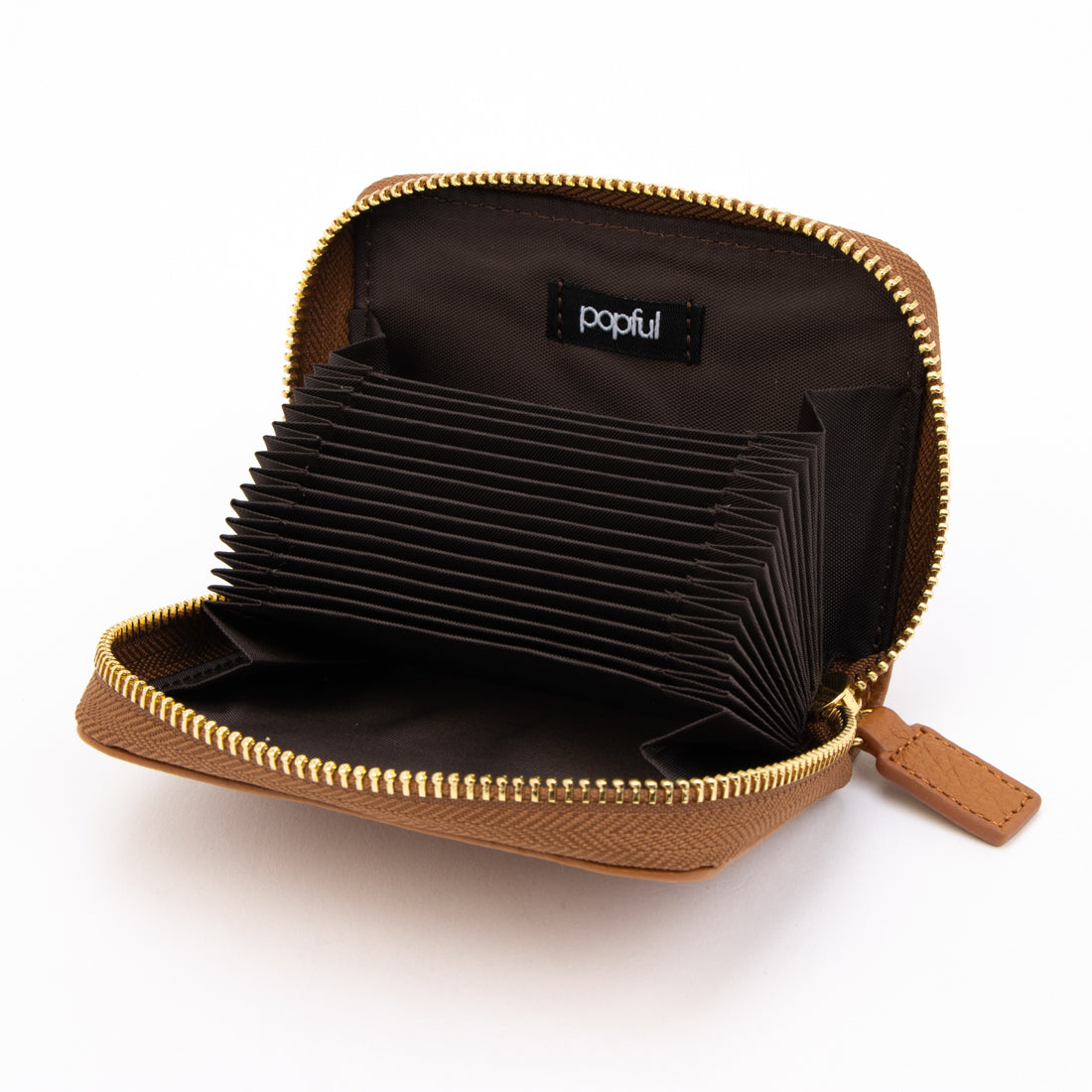 ポップフル popful 本革 ラウンドファスナー カードケース スキミング防止 ジャバラ(キャメル) キャメル
