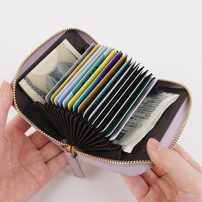 ポップフル popful 本革 ラウンドファスナー カードケース スキミング防止 ジャバラ(キャメル) キャメル