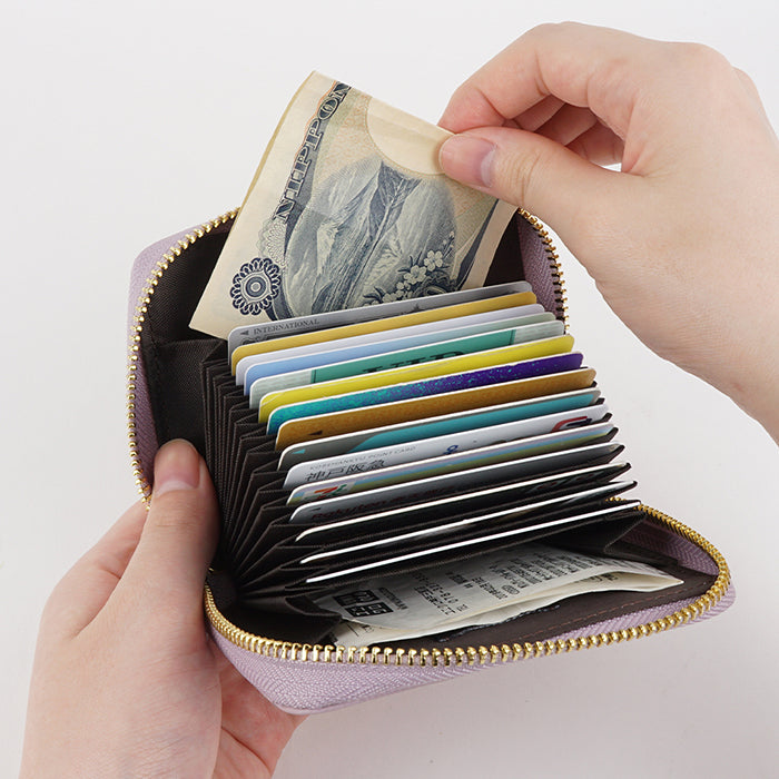 ポップフル popful 本革 ラウンドファスナー カードケース スキミング防止 ジャバラ(キャメル) キャメル