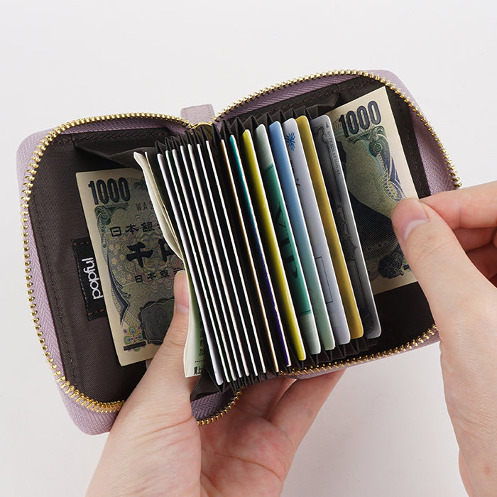 ポップフル popful 本革 ラウンドファスナー カードケース スキミング防止 ジャバラ(キャメル) キャメル