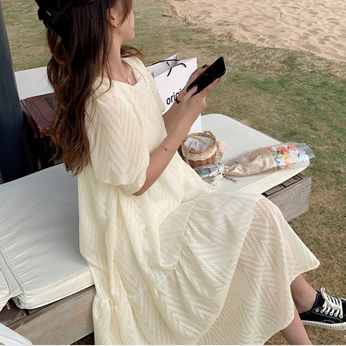 プライベートビーチ privatebeach シアーティアードロングワンピース